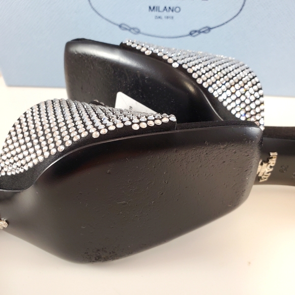 NWT$1,650 PRADA Satin Crystal Open Toe Logo Embellished Slides Mules Sz 39 - Picture 16 of 17